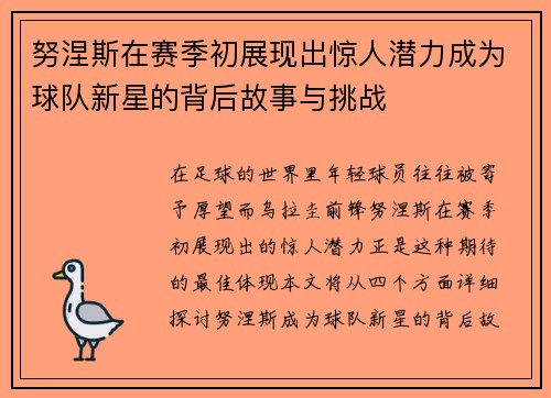 努涅斯在赛季初展现出惊人潜力成为球队新星的背后故事与挑战